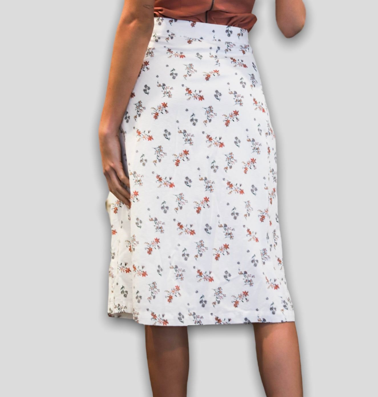 White Floral Print Skirt